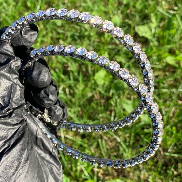 Extra Large Diamond Hoop Earrings. - Picture 5 of 7